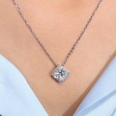 1.0Ct Lab Diamond Halo Set Necklace in 14K Gold For Women