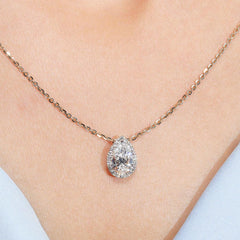 1.0Ct Lab Diamond Halo Set Necklace in 14K Gold For Women