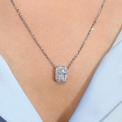 1.0Ct Lab Diamond Halo Set Necklace in 14K Gold For Women