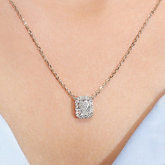 1.0Ct Lab Diamond Halo Set Necklace in 14K Gold For Women