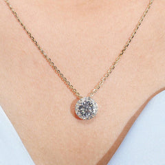 1.0Ct Lab Diamond Halo Set Necklace in 14K Gold For Women