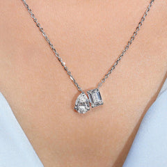 2.0Ct Lab Diamond Pear & Emerald Toi Et Moi Necklace in 14K Gold