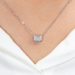 1.0Ct Lab Diamond Solitaire Bezel Set Necklace in 14K Gold