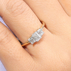 Emerald Three Stone Trilogy Engagement Ring in 4K Gold