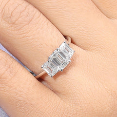 Emerald Three Stone Trilogy Engagement Ring in 4K Gold