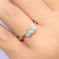 Oval Three Stone Trilogy Diamond Engagement Ring in 4K Gold