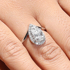 Pear Shape Halo Chevron Ring in 14K Gold Engagement Jewelry