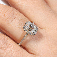 Emerald Shape Halo Diamond Ring in 14K Gold