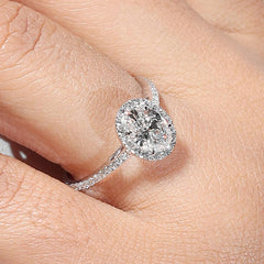 Oval Lab Grown Halo Engagement Ring in 14K Gold