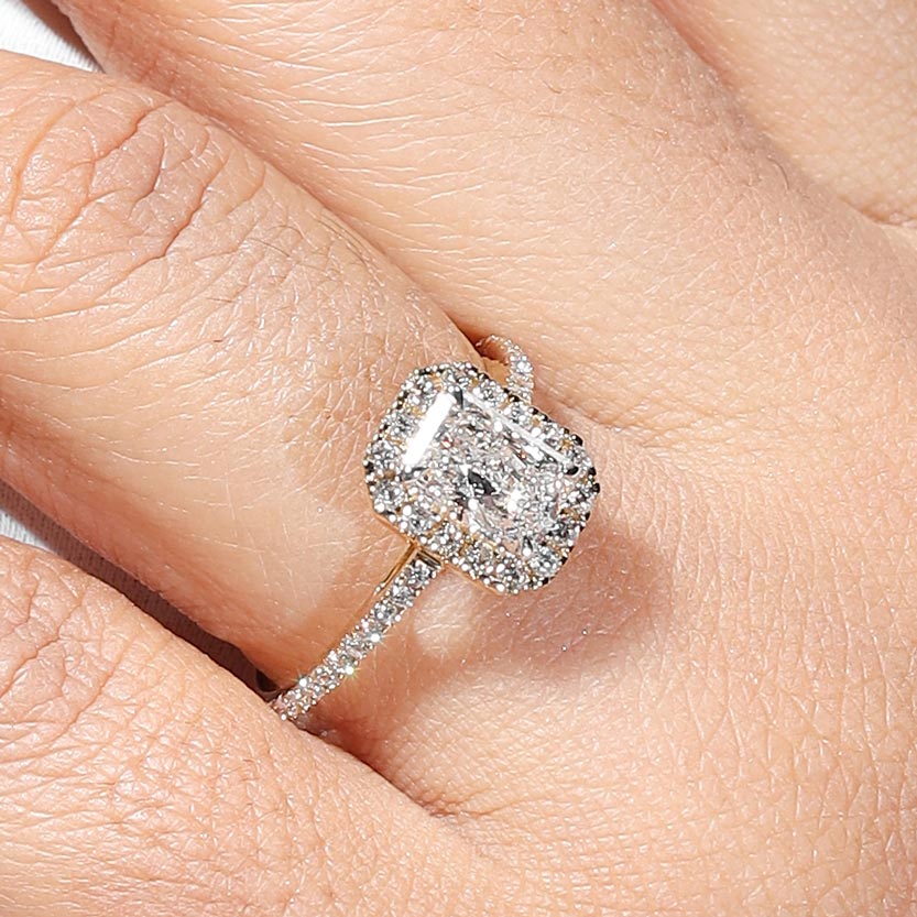 Radiant Lab Diamond Halo Engagement Ring in 14K Gold